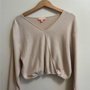 Charmed Hearts Beige Ribbed Knit Top